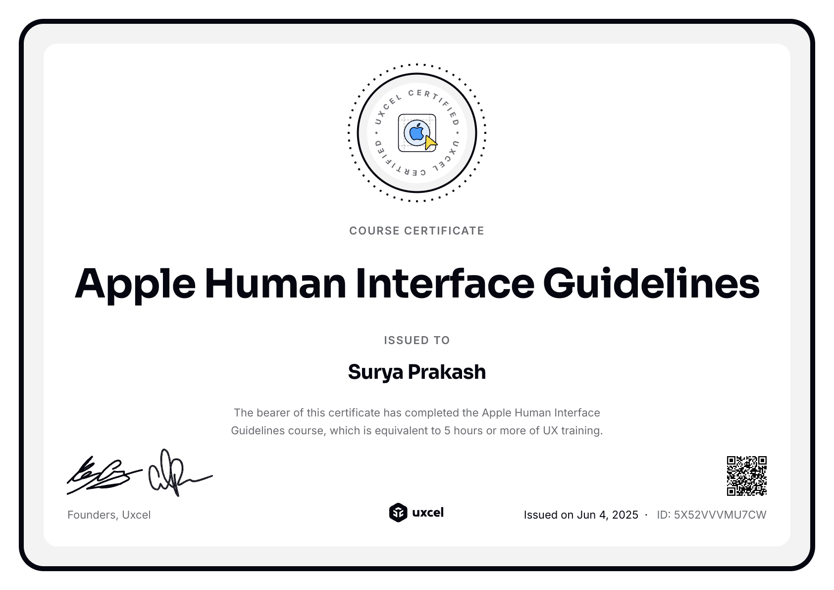Surya Prakash's certificate